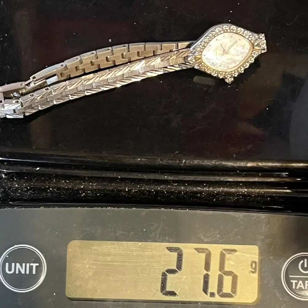 Vintage Jules Jurgensen Silver Tone Quartz Watch Diamond Bezel Women's Bracelet